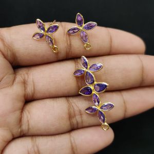 6 hole Kundan Pendants With Earrings, Can be used as a connector, Purple