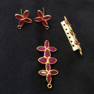 6 hole Kundan Pendants With Earrings, Can be used as a connector, Pink