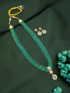 Navrabeads 20-Inch Peacock Blue Aquare Sgates Necklace with Japanese Tablet Accents & Hook Earrings