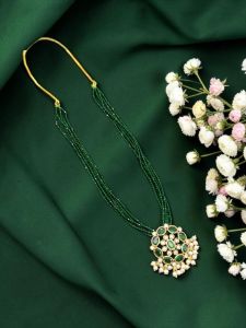 navrabeads green hydro beads necklace 26 inch adjustable glossy beaded jewellery