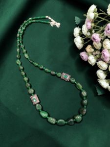 Green Jade Gemstone Beads Necklace with Victorian Spacers | Antique Style Designer Jewellery for Women, Elegant Statement Necklace for Ethnic, Party & Festive Wear