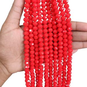 Glass Opaque Crystals, Rondelle, 8mm, Red