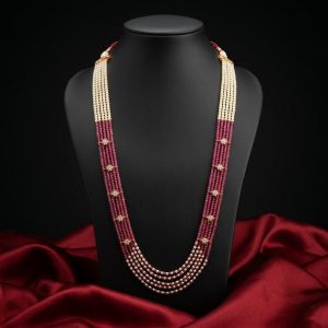 Ruby Pink CZ Beads 5 Layer Necklace
