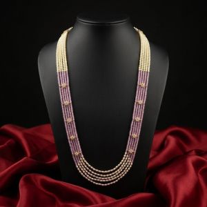 Light Pink CZ Beads 5 Layer Necklace
