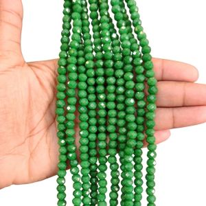 Glass Opaque Crystals, Rondelle, 6mm, Green
