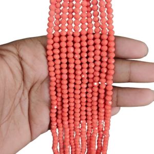 Glass Opaque Crystals 4mm, Rondelle,Pack of 4 Strings Peach