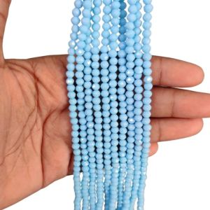 Glass Opaque Crystals 4mm, Rondelle,Pack of 4 Strings,Light Blue
