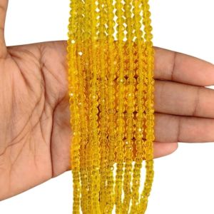 Glass Crystal, Rondelle, 4mm,Yellow,Pack of 4 strings