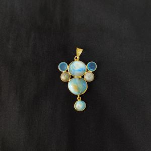 Navrabeads Mix Gemstone Pendant Gold Finish Single Piece | Multicolour Centre Pendant 1–2.5 Inch for Necklace Making & Statement Jewellery