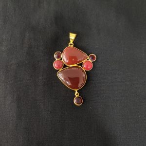 Navrabeads Mix Gemstone Pendant Gold Finish Double Shade Centre Pendant 1–2.5 Inch Single Piece for Necklace Making Statement Jewellery DIY Supplies