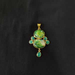 Navrabeads Mix Gemstone Gold Finish Pendant Single Piece