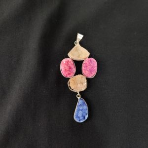 Navrabeads Mix Gemstone Gold Finish Pendant Single Piece | Triple Colour Multi Shade Centre Statement Pendant 1–2.5 Inch for Necklace Making & Designer Jewellery