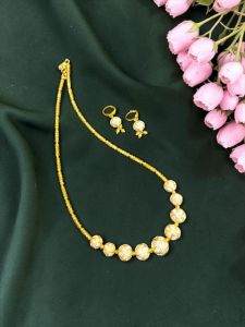 Navrabeads CZ Beads Necklace with Designer Yellow Foiled Beads 18 Inches Silver Finish | Elegant Minimalist Statement Necklace for Women Daily Wear & Party Jewellery