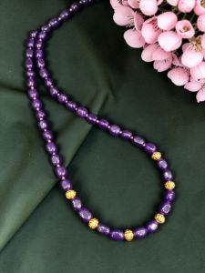 Navrabeads Purple Agate Necklace 20 Inches with Antique Gold Spacers