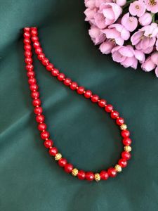 Navrabeads Pink CZ Beads Necklace with Designer White Foiled Beads 18 Inches Silver Finish