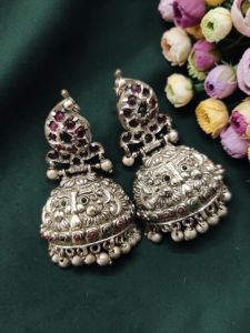 Antique Leaf Stud With Gold Jhumka And Rice Pearls