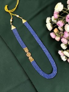 Navrabeads CZ Beads Necklace with Double Side Gold Lakshmi Mugappu Pendant