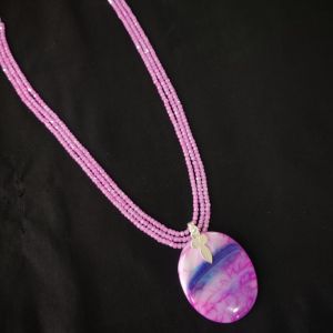 Lace Agate Pendant with CZ Beads Necklace, 22 inches long