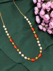 Navrabeads CZ Beads Necklace with Double Side Gold Lakshmi Mugappu Pendant