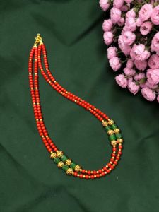 Navrabeads CZ Beads Necklace with Double Side Gold Lakshmi Mugappu Pendant