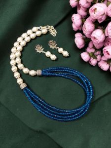 Navrabeads CZ Beads Necklace with Double Side Gold Lakshmi Mugappu Pendant