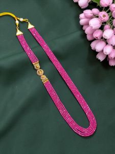 Navrabeads Blue Zircon 5 Layer Necklace with One Side Gold Lakshmi Mugappu