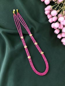 Navrabeads CZ Beads Necklace with Double Side Gold Lakshmi Mugappu Pendant