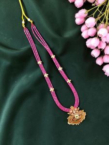 Navrabeads CZ Beads Necklace with Double Side Gold Lakshmi Mugappu Pendant