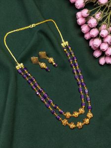 Navrabeads 2 Layer Dark Purple Quartz Necklace with Tarnish-Free Antique Gold Beads