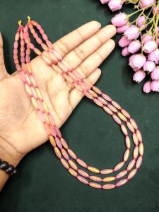 Navrabeads Elegant Three Layer Gold Foiled Glass Beads Necklace Set Purple Double Tone 20 Inch with Earrings & Gold Rope Finish Party & Festive Wear for Women