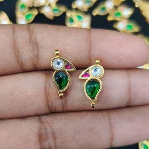 1 Pair of Kundan Jadau charms, Bird, Multicolor, Invisible necklace Charms, Aari work charms