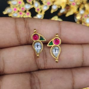 1 Pair of Kundan Jadau charms, Bird, Multicolor, Invisible necklace Charms, Aari work charms