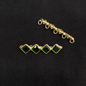 Navrabeads Polki Kundan 5 Hole Connectors Green 1 Pair 7x32mm | Traditional Gold Finish Jewellery Making Connectors for Bridal, Ethnic & Festive Designs