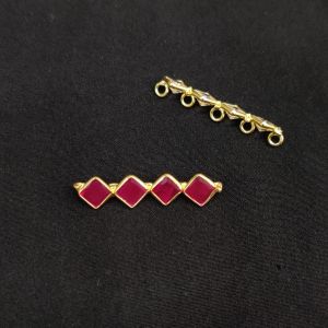 Navrabeads Polki Kundan 5 Hole Connectors Pink 1 Pair 7x32mm | Traditional Gold Finish Jewellery Making Connectors for Bridal, Ethnic & Festive Designs