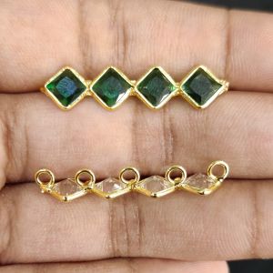 Navrabeads Polki Kundan 5 Hole Connectors Green 1 Pair 7x32mm | Traditional Gold Finish Jewellery Making Connectors for Bridal, Ethnic & Festive Designs