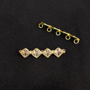 Navrabeads Polki Kundan 5 Hole Connectors White 1 Pair 7x32mm | Traditional Gold Finish Jewellery Making Connectors for Bridal, Ethnic & Festive Designs