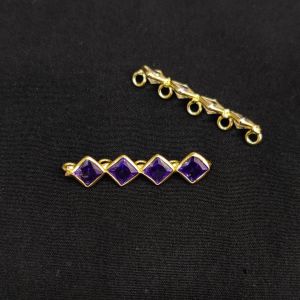 Navrabeads Polki Kundan 5 Hole Connectors Dark Purple 1 Pair 7x32mm | Traditional Gold Finish Jewellery Making Connectors for Bridal, Ethnic & Festive Designs