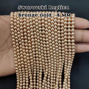 4mm Bronze Gold Swarovski Replica Pearls (Good Shine) – Approx 100–106 Beads | 15-Inch String for Jewellery Making
