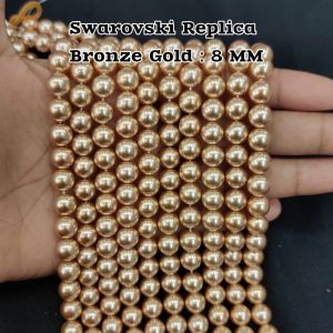 8mm Bronze Gold Swarovski Replica Pearls (Good Shine) – Approx45 to 48 Beads | 15-Inch String for Jewellery Making