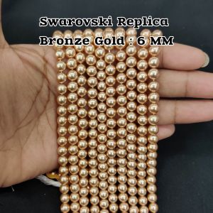 6mm Bronze Gold Swarovski Replica Pearls (Good Shine) – Approx 62-64 Beads | 15-Inch String for Jewellery Making