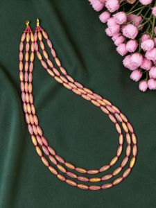 Navrabeads Elegant Three Layer Gold Foiled Glass Beads Necklace Set Purple Double Tone 20 Inch with Earrings & Gold Rope Finish Party & Festive Wear for Women