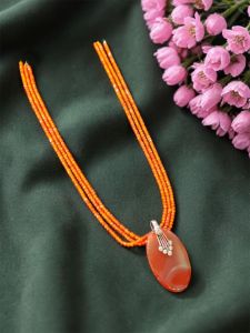 Navrabeads Pink Lace Agate Pendant Necklace with CZ Beads 22 Inch