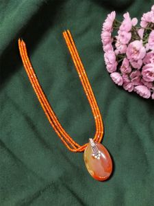 Navrabeads Pink Lace Agate Pendant Necklace with CZ Beads 22 Inch