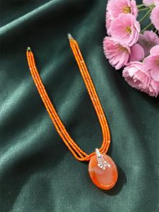 Navrabeads Pink Lace Agate Pendant Necklace with CZ Beads 22 Inch