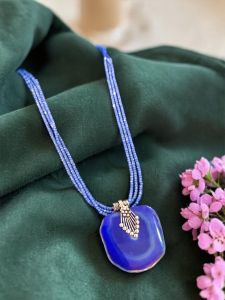 Navrabeads Pink Lace Agate Pendant Necklace with CZ Beads 22 Inch