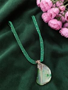 Navrabeads Pink Lace Agate Pendant Necklace with CZ Beads 22 Inch