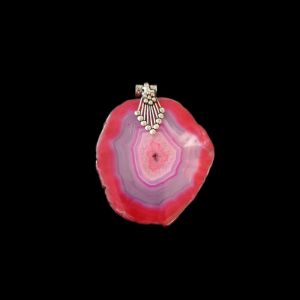 2.5" to 3" Natural Agate Slice Pendant, Silver Finish, sold by 1 Pc