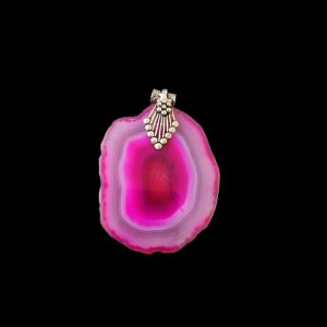 Natural Agate Slice Pendant, silver Finish, Pink