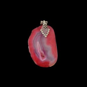 Natural Agate Slice Pendant, silver Finish, Pink