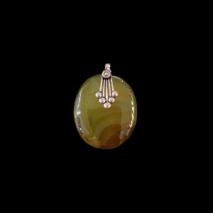 Gemstone Pendant, Silver Finish,  Half White With Printed